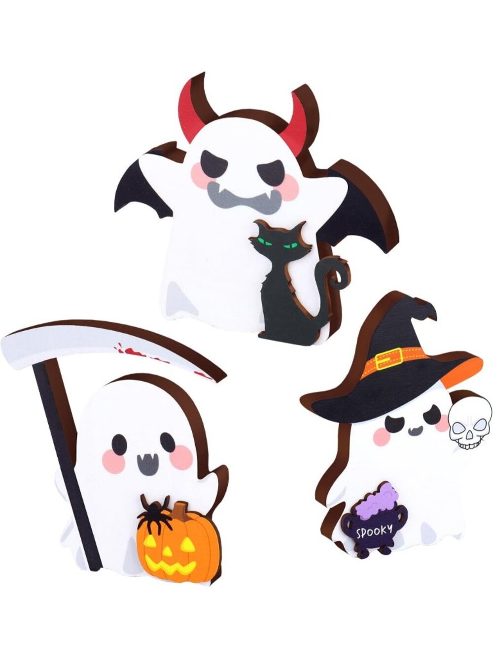 3 Pcs Double-Sided Cute Ghost Decor - Halloween Table Tiered Tray Ornament